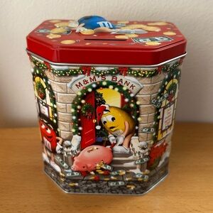 Empty M&M bank tin